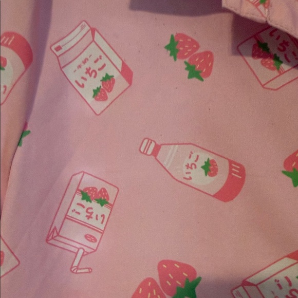 ROMWE Pink Strawberry Graphic Button Down Shirt - Picture 7 of 8